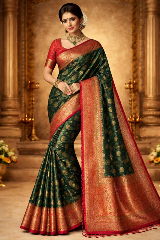 Elegant GREEN & RED silk blend Saree
